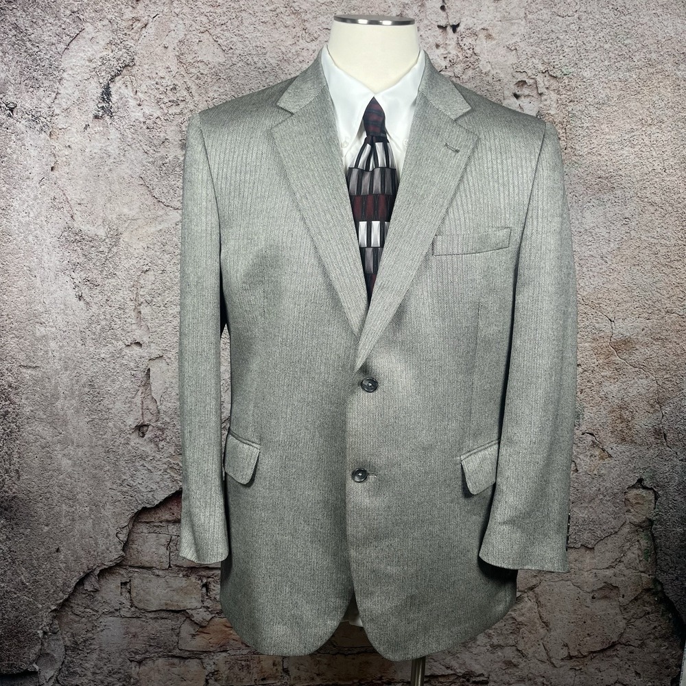Jos. A. Bank Mens Blazer Gray Herringbone‎ Silk Camel Hair Jacket Sport Coat 46R